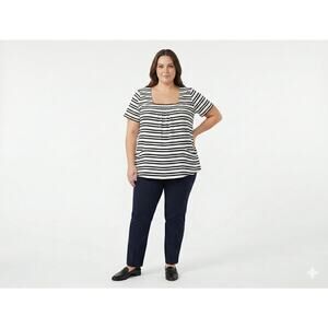 Woman Within Cotton Smock Top — Size 26/28 — Black & White Stripes